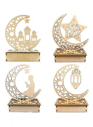 ديكور رمضان، أضواء رمضان، 4 قطع مصباح شمعة نجمة وقمر LED لتزيين رمضان كريم إسلامي مسلم في المنزل، هدية حفل عيد مبارك - view 2